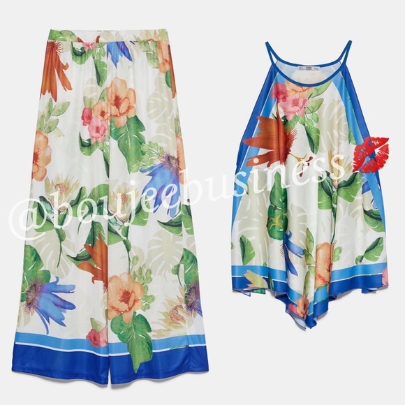 ZARA BNWT Floral Print Halter Top + Pants 2pc Coord Set - Picture 5 of 5